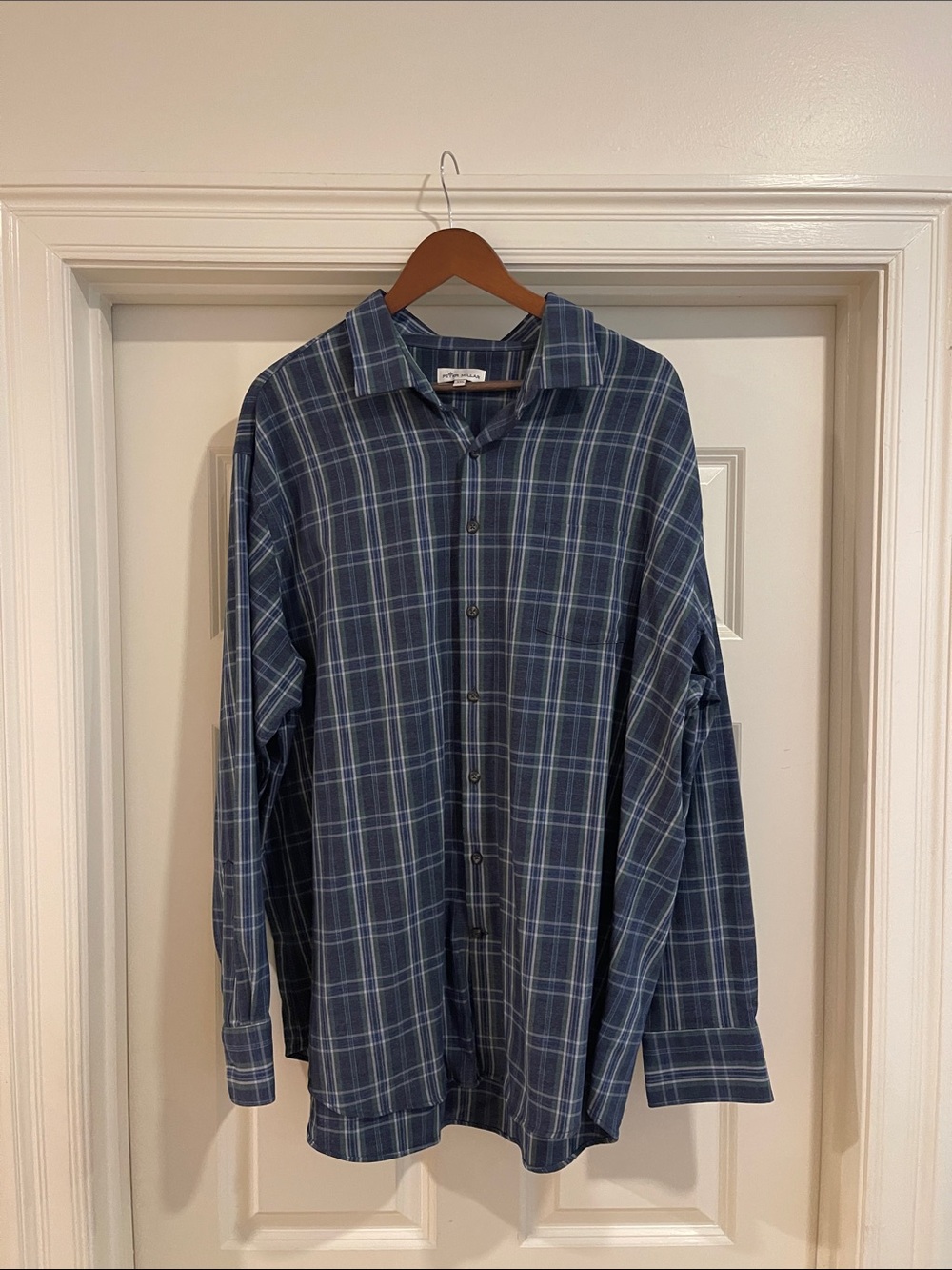 Peter Millar Navy & Light Blue Plaid Long-Sleeve Button-Down